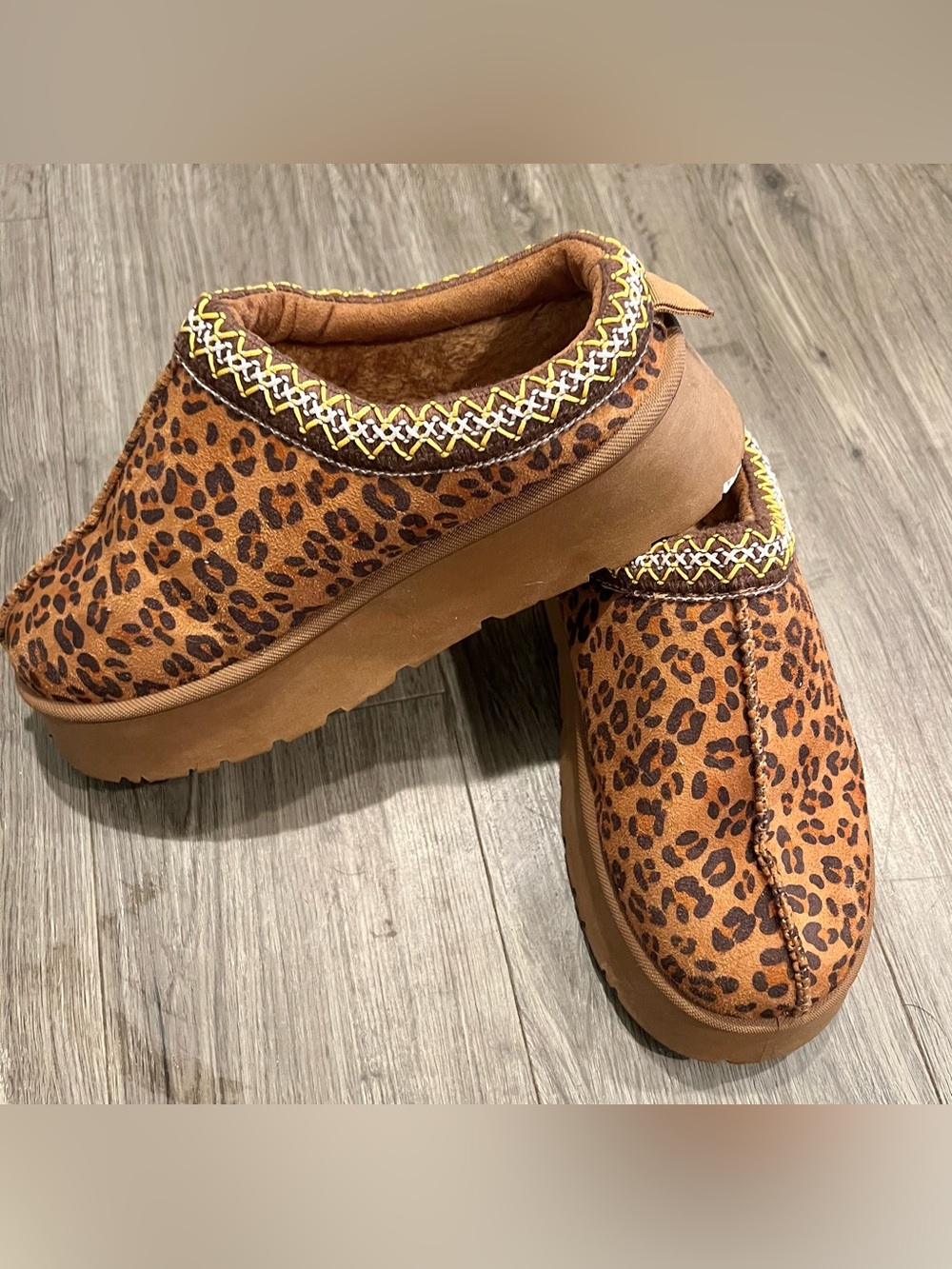 Leopard Print Cozy Slip On Platform Mules